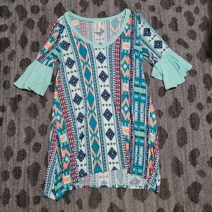 R Rouge Blue Print Tunic sz S